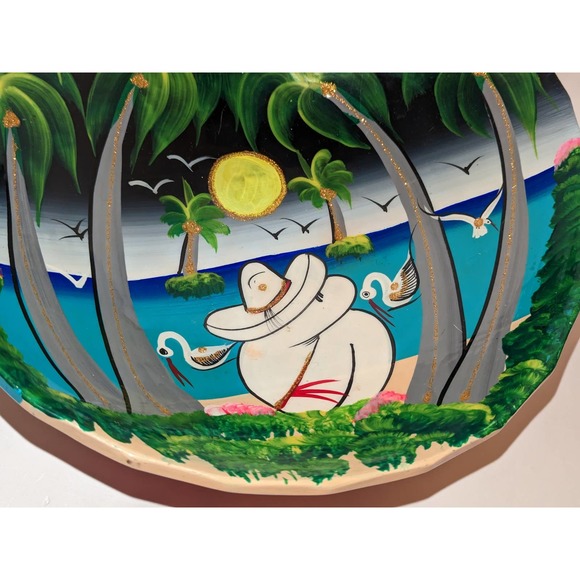 Vintage Mexican Pottery Hand Painted Folk Art Bowl 3 Footed Scalloped Edge - Picture 3 of 9